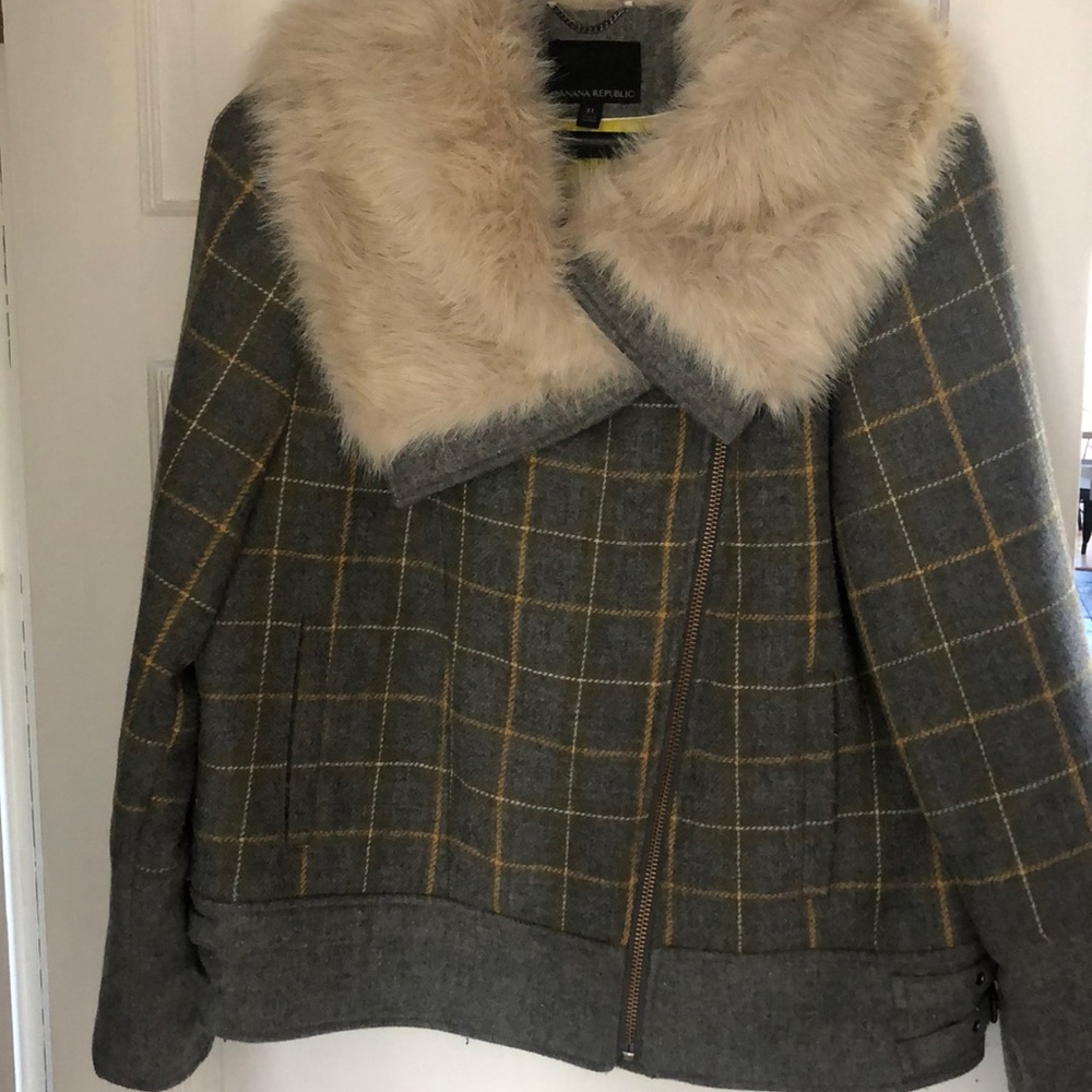 Wool Moto Jacket with Faux Fur Collar